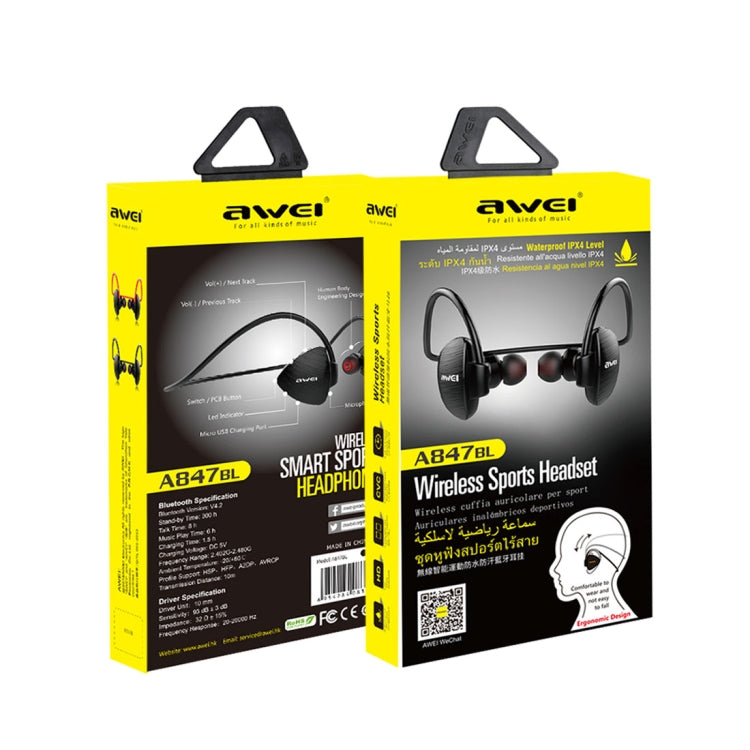 A847BL Outdoor Sports IPX4 Waterproof Anti-sweat Fashion After Hanging Design Stereo Bluetooth Earphone(Black) - free shipping - PMC TechLife - Order now!