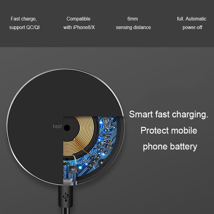GY-68 Ultra-Thin Aluminum Alloy Wireless Fast Charging Qi Charger Pad(Black Red) - free shipping - PMC TechLife - Order now!