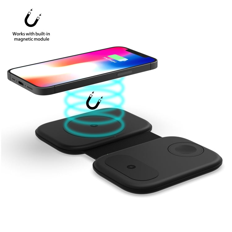 F20 3 in 1 15W Multi-function Magnetic Folding Wireless Charger for iPhone Series & Apple Watches & AirPods(Black) - Wireless Charger by PMC TechLife | Online Shopping South Africa | PMC TechLife