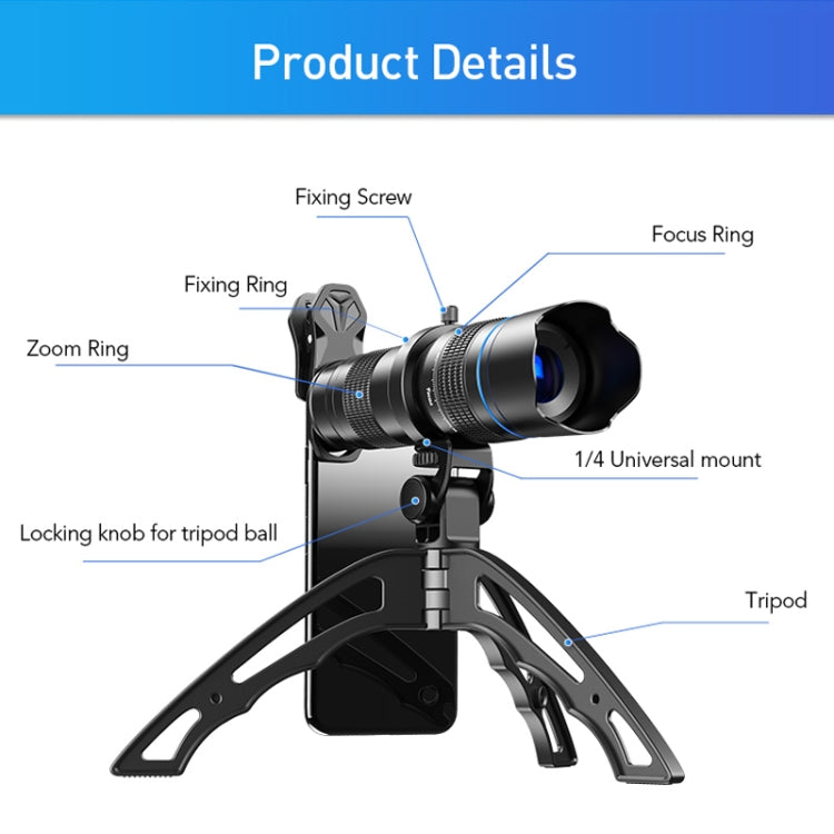 APEXEL APL-20-40XJJ04 20-40X HD External Dual-adjustment Zoom Telescope Universal Telephoto Phone Lens - Others Lens by APEXEL | Online Shopping South Africa | PMC TechLife