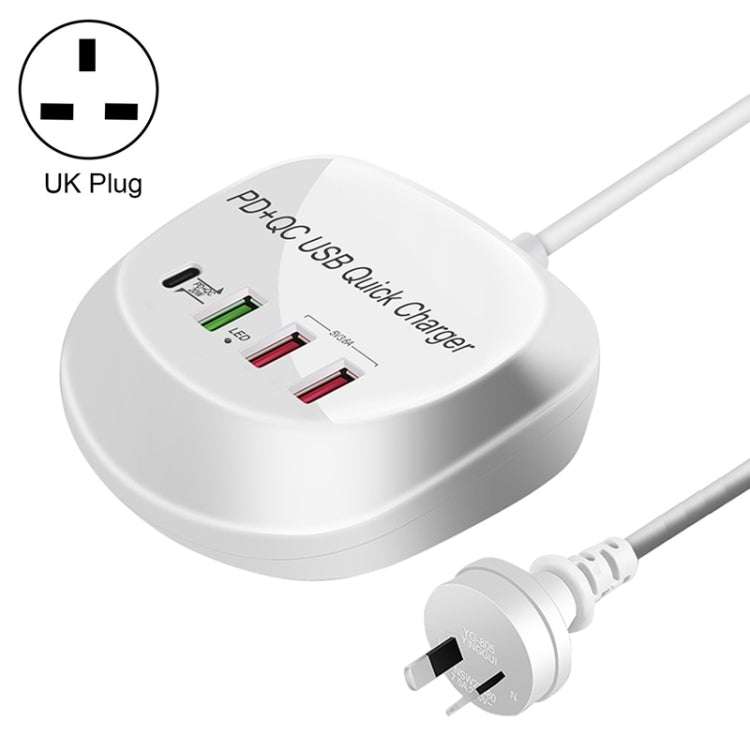 WLX-T3P 4 In 1 PD + QC Multi-function Smart Fast Charging USB Charger(UK Plug) - Multifunction Charger by PMC TechLife | Online Shopping South Africa | PMC TechLife