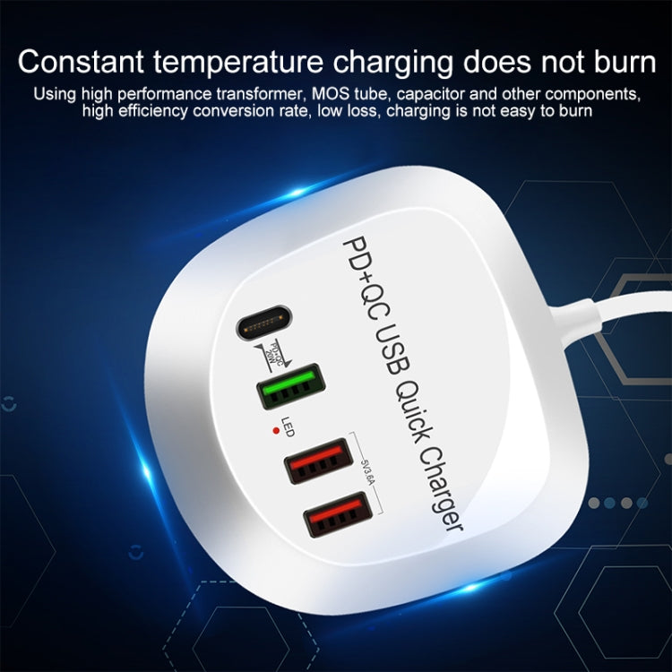 WLX-T3P 4 In 1 PD + QC Multi-function Smart Fast Charging USB Charger(UK Plug) - Multifunction Charger by PMC TechLife | Online Shopping South Africa | PMC TechLife