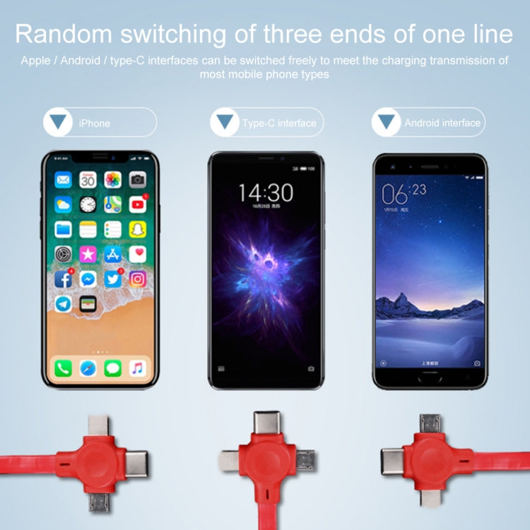 019-1 3 in 1 USB to 8 Pin + Micro USB + USB-C / Type-C Macaron Telescopic Data Cable with Storage Slot & Bracket, Cable Length: 1m (Red) - Multifunction Cable by PMC TechLife | Online Shopping South Africa | PMC TechLife
