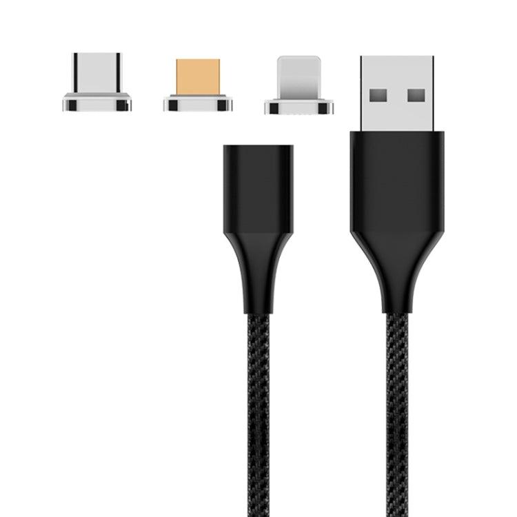 M11 3 in 1 3A USB to 8 Pin + Micro USB + USB-C / Type-C Nylon Braided Magnetic Data Cable, Cable Length: 1m (Black) - Charging Cable & Head by PMC TechLife | Online Shopping South Africa | PMC TechLife