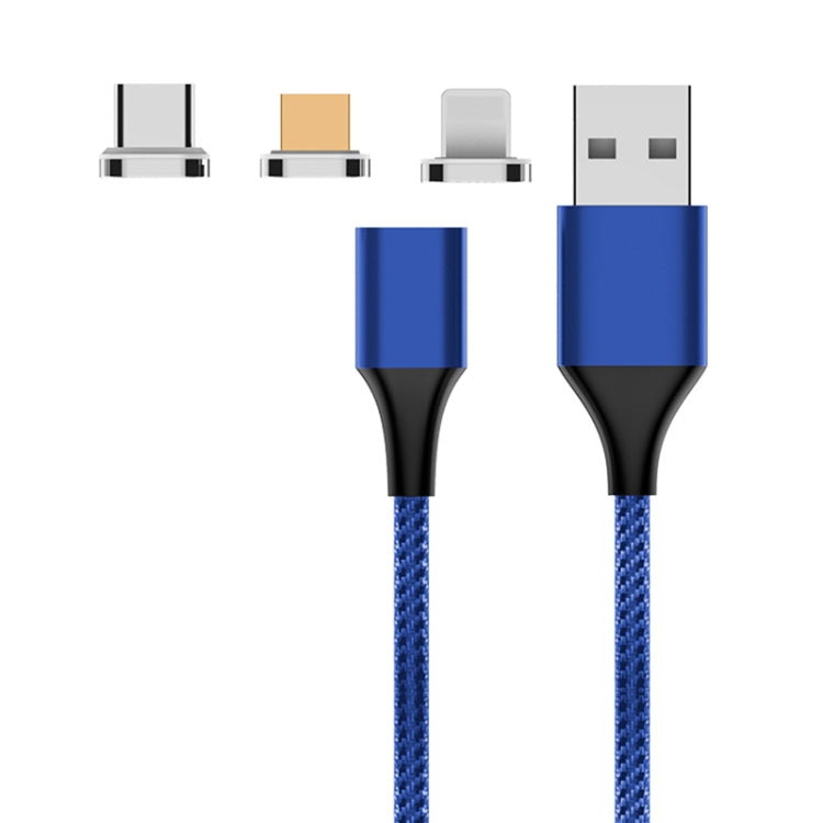 M11 3 in 1 3A USB to 8 Pin + Micro USB + USB-C / Type-C Nylon Braided Magnetic Data Cable, Cable Length: 1m (Blue) - Charging Cable & Head by PMC TechLife | Online Shopping South Africa | PMC TechLife