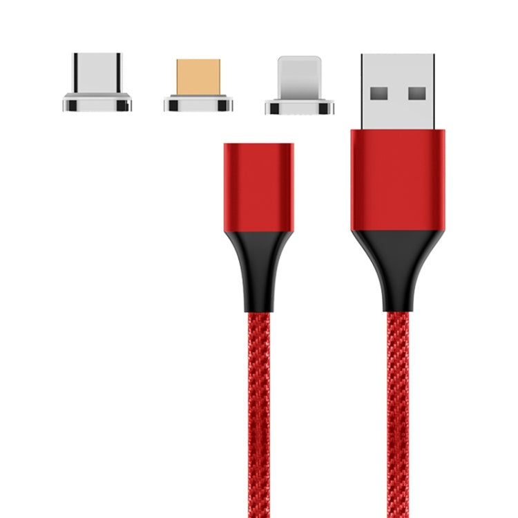 M11 3 in 1 5A USB to 8 Pin + Micro USB + USB-C / Type-C Nylon Braided Magnetic Data Cable, Cable Length: 1m (Red) - Charging Cable & Head by PMC TechLife | Online Shopping South Africa | PMC TechLife