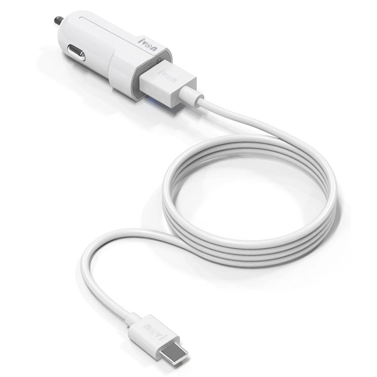 IVON CC13 QC 3.0 Fast Charging Car Charger Set with Type-C / USB-C Charging Cable (White) - Car Charger by IVON | Online Shopping South Africa | PMC TechLife