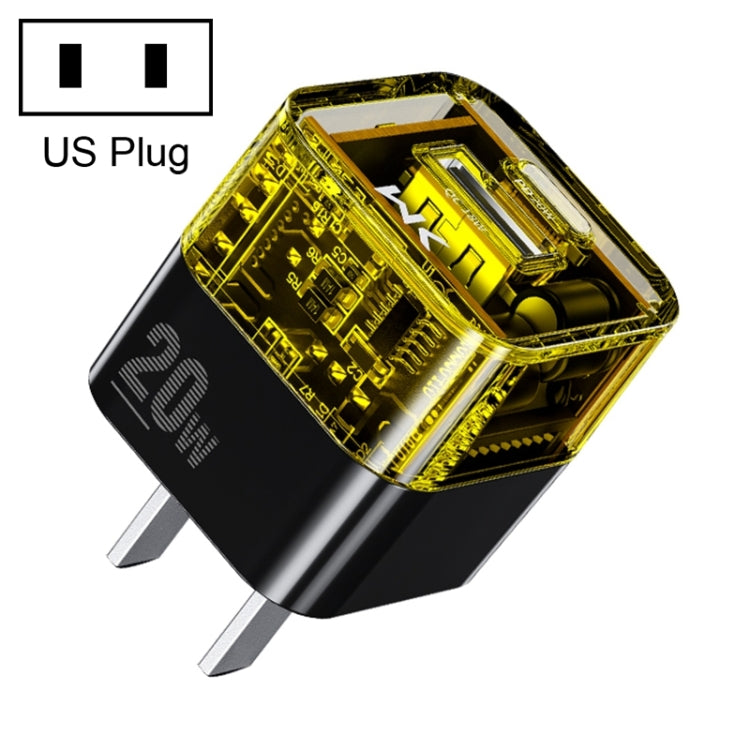 WK WP-U149 20W USB+USB-C/Type-C Dual Port Transparent Charger, Specifications: US Plug (Black) - USB Charger by WK | Online Shopping South Africa | PMC TechLife | Buy Now Pay Later Mobicred