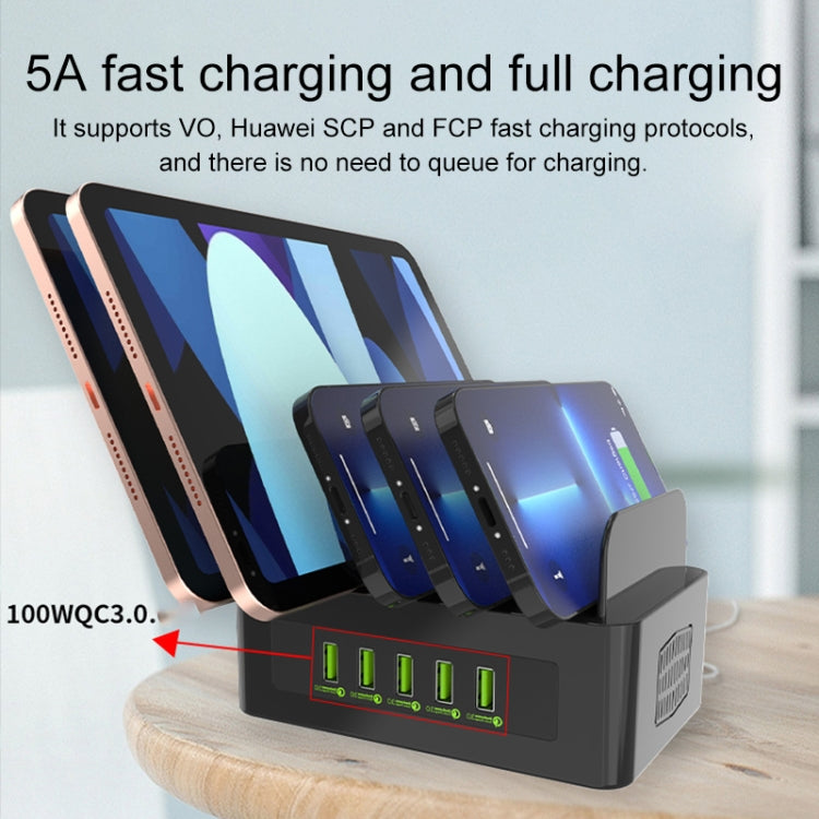YFY-A53 100W 5 x USB Ports QC3.0 Smart Charging Station with Phone & Tablet Stand - Multifunction Charger by PMC TechLife | Online Shopping South Africa | PMC TechLife