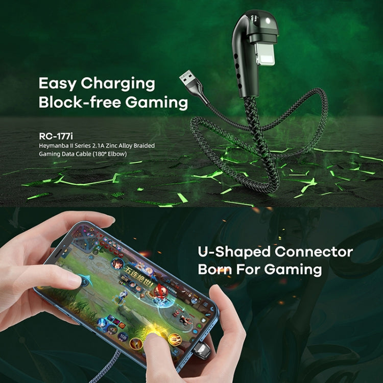 REMAX RC-177i Heymanba II 2.1A USB to 8 Pin 180 Degrees Elbow Zinc Alloy Braided Gaming Data Cable, Cable Length: 1m(Black) - free shipping - PMC TechLife - Order now!