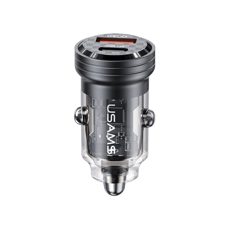 USAMS US-CC175 C35 45W Aluminum Alloy Transparent Dual USB Port Mini Car Charger (Black) - Car Charger by USAMS | Online Shopping South Africa | PMC TechLife | Buy Now Pay Later Mobicred