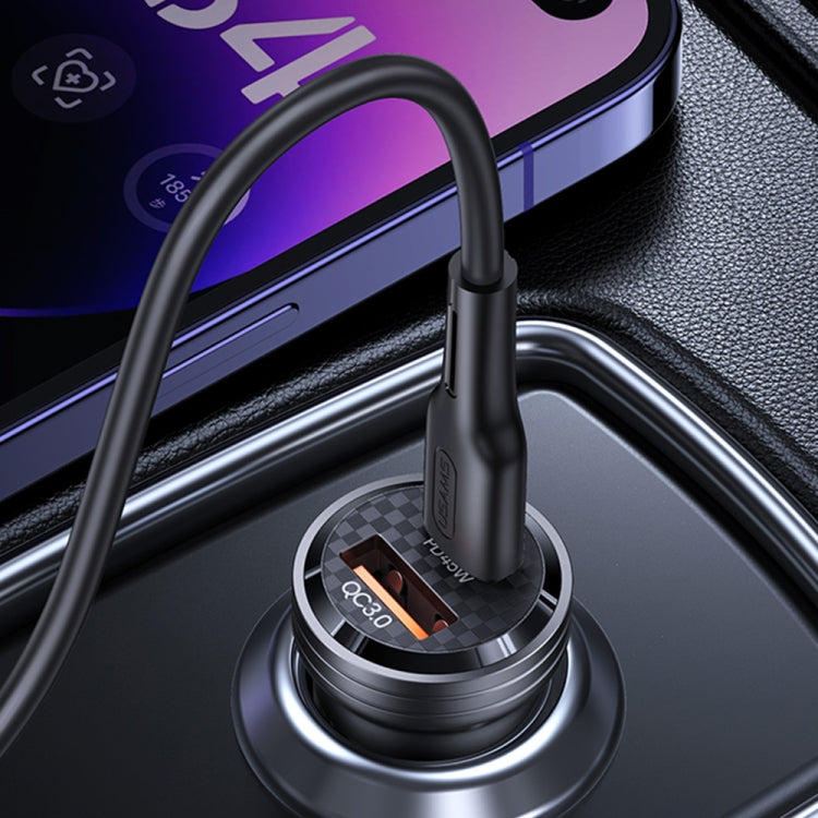 USAMS US-CC175 C35 45W Aluminum Alloy Transparent Dual USB Port Mini Car Charger (Black) - Car Charger by USAMS | Online Shopping South Africa | PMC TechLife | Buy Now Pay Later Mobicred
