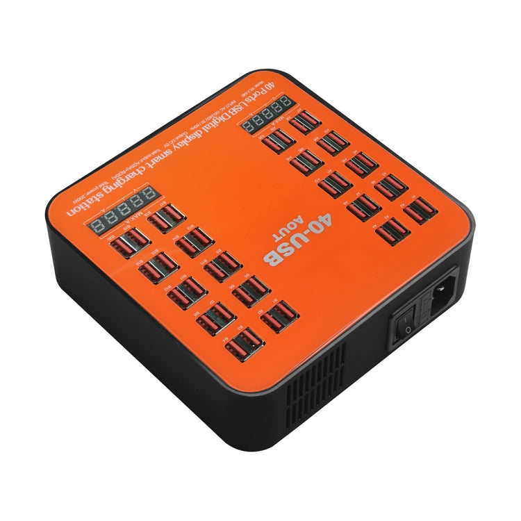 WLX-840 200W 40 Ports USB Digital Display Smart Charging Station AC100-240V, AU Plug (Black+Orange) - Multifunction Charger by PMC TechLife | Online Shopping South Africa | PMC TechLife | Buy Now Pay Later Mobicred