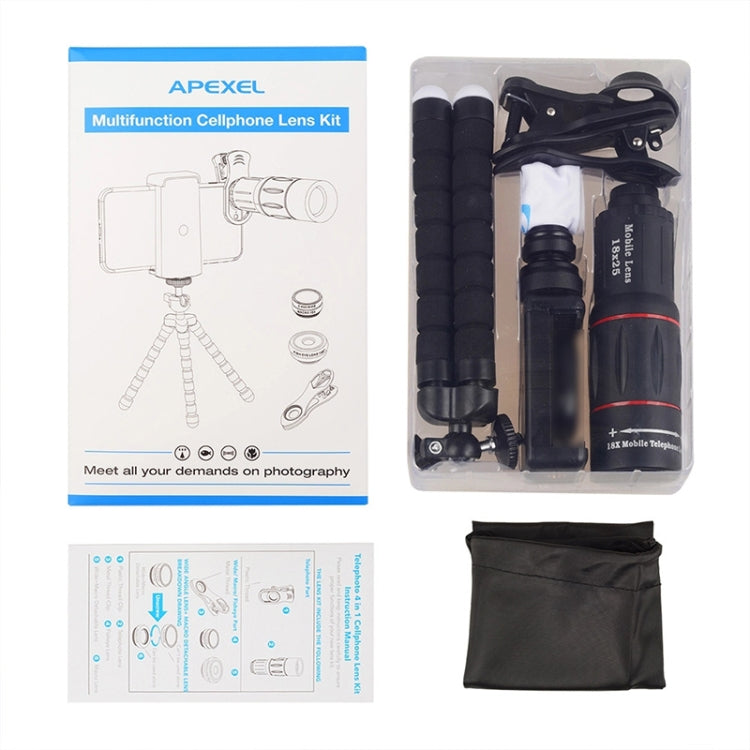 APEXEL APL-T18XBZJ5 4 in 1 18X Telescope + 0.63X Wide Lens + 198 Degrees Fisheye Lens + 15X Macro Lens Universal External Camera Phone Lens - Combination Lens by APEXEL | Online Shopping South Africa | PMC TechLife