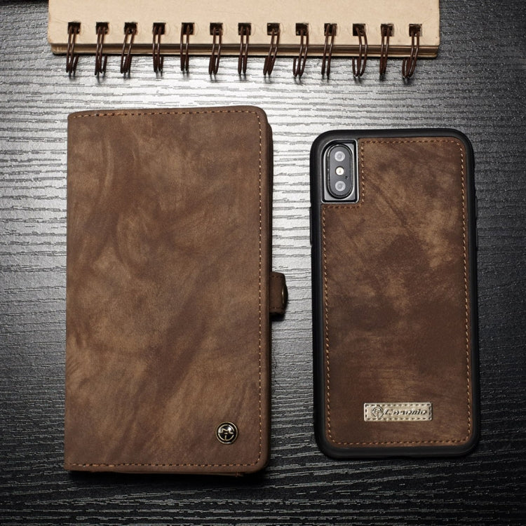 For iPhone X / XS CaseMe-008 TPU + PC Magnetic Absorption Detachable Back Cover Horizontal Flip Leather Case with Holder & Card Slots & Zipper Wallet & Photo Frame(Brown) - More iPhone Cases by CaseMe | Online Shopping South Africa | PMC TechLife | Buy Now Pay Later Mobicred