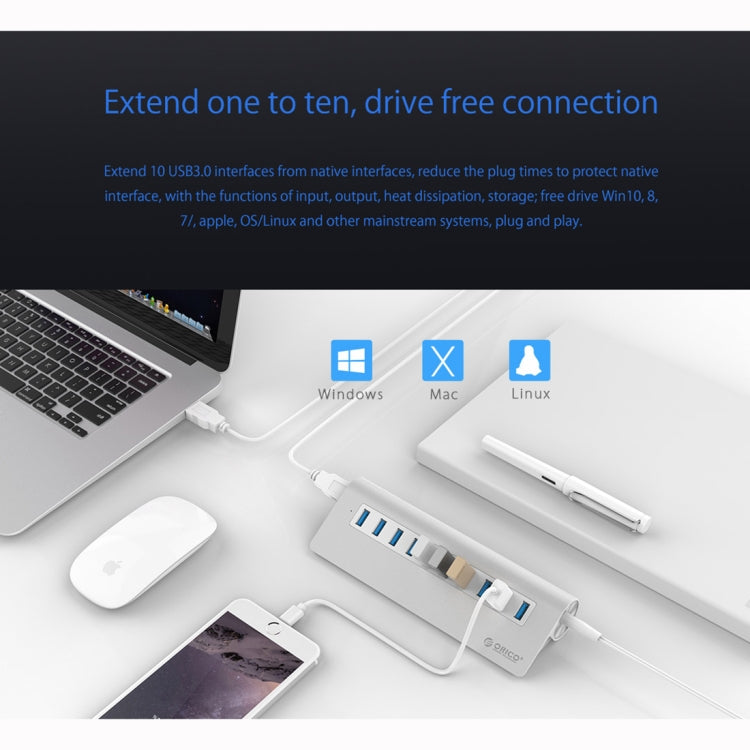 ORICO M3H10-U3-V2 Aluminum Alloy 10 USB 3.0 Ports HUB - USB HUB by ORICO | Online Shopping South Africa | PMC TechLife | Buy Now Pay Later Mobicred