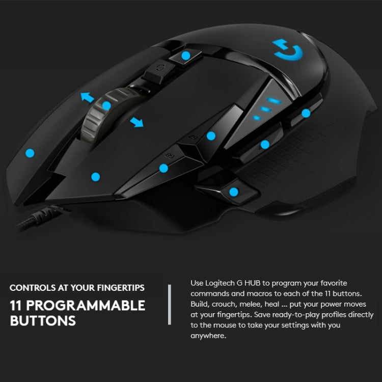 Logitech G502 HERO Wired Gaming Mouse with 11 Buttons, Length: 2.1m - free shipping - PMC TechLife - Order now!