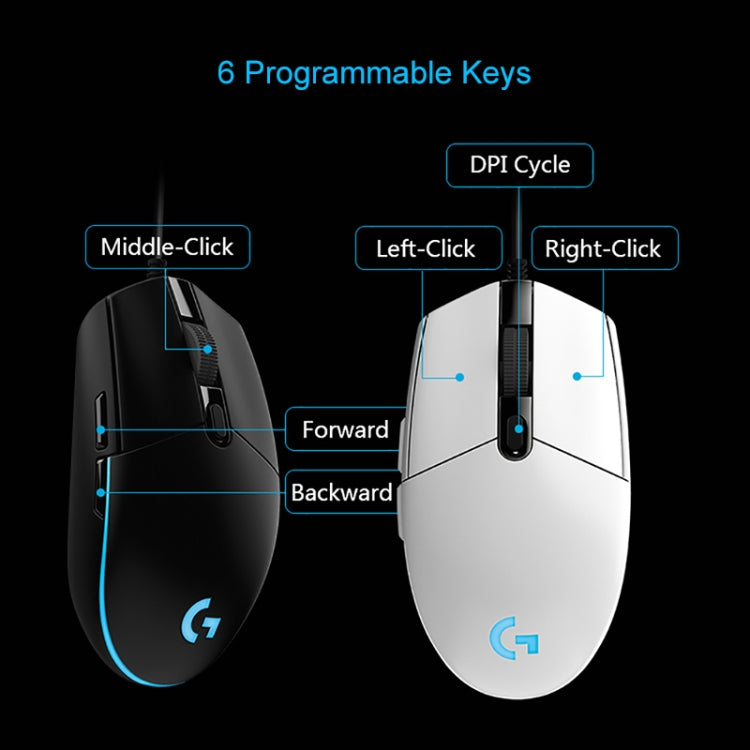 Logitech G102 6-keys RGB Glowing 6000DPI Five-speed Adjustable Wired Optical Gaming Mouse, Length: 2m (White) - Wired Mice by Logitech | Online Shopping South Africa | PMC TechLife | Buy Now Pay Later Mobicred