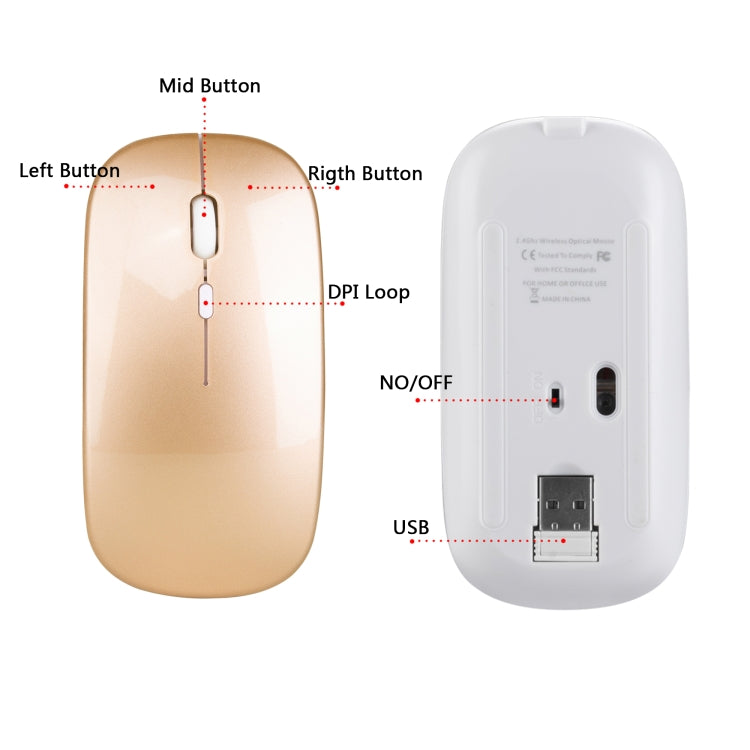HXSJ M80 2.4GHz Wireless 1600DPI Three-speed Adjustable Optical Mute Mouse (Gold) - free shipping - PMC TechLife - Order now!