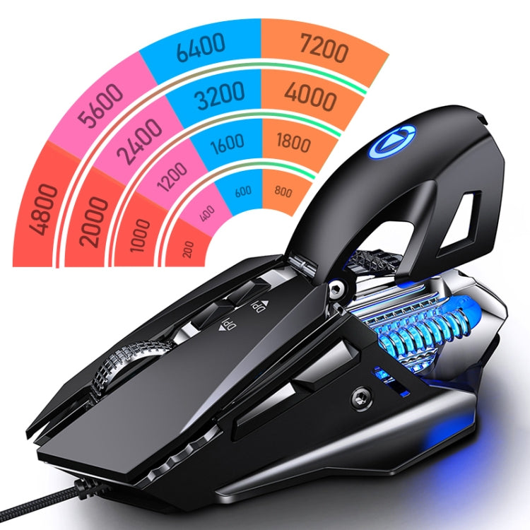 YINDIAO G10 7200DPI 7-modes Adjustable 7-keys RGB Light Wired Metal Mechanical Hard Core Macro Mouse, Style: Audio Version(Black) - free shipping - PMC TechLife - Order now!