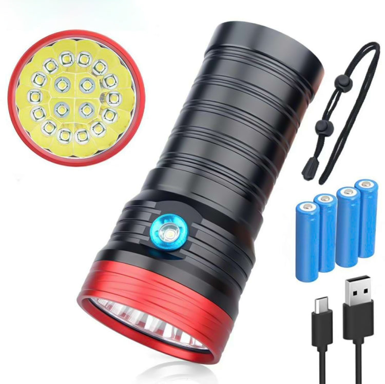 3 Gears, DB18 18xT6, Luminous Flux: 5400lm LED Flashlight, with 4 18650 Batteries (Red Black) - LED Flashlight by PMC TechLife | Online Shopping South Africa | PMC TechLife