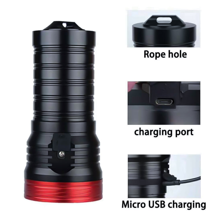 3 Gears, DB18 18xT6, Luminous Flux: 5400lm LED Flashlight, with 4 18650 Batteries (Red Black) - LED Flashlight by PMC TechLife | Online Shopping South Africa | PMC TechLife