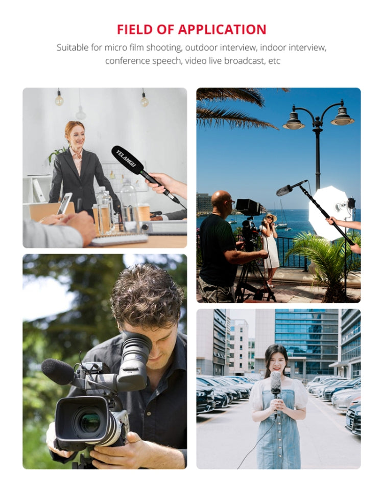 YELANGU YLG9933A MIC07 Professional Interview Condenser Video Shotgun Microphone with 6.5mm Audio Adapter & 3.5mm RXL Audio Cable(Black) - Camera Microphone by YELANGU | Online Shopping South Africa | PMC TechLife | Buy Now Pay Later Mobicred