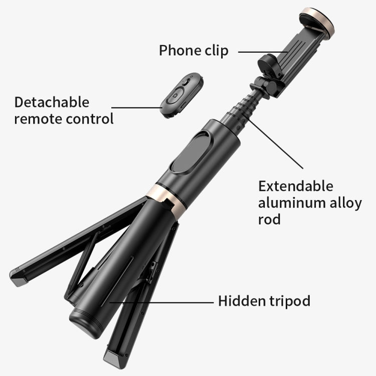 Q12 Hidden Design Reinforced Bluetooth Remote Control Tripod Selfie Stick (Black) - Selfie Light by PMC TechLife | Online Shopping South Africa | PMC TechLife | Buy Now Pay Later Mobicred