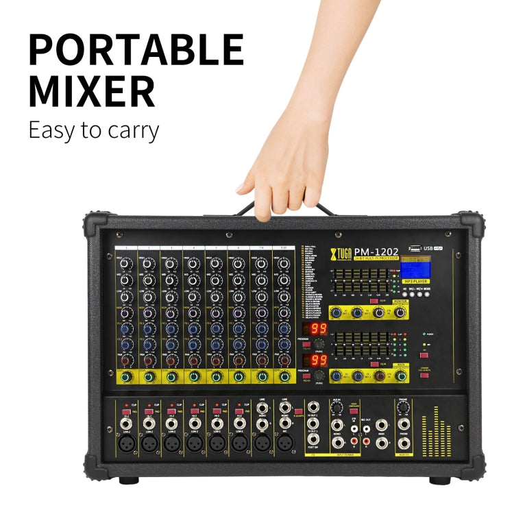 XTUGA PM1202 900W 10 Channel Stage Power Mixer 24Bit Multil-FX Processor Dual 99 DSP Effect DJ Amplifier (EU Plug) - Live Sound Effects Processors by XTUGA | Online Shopping South Africa | PMC TechLife
