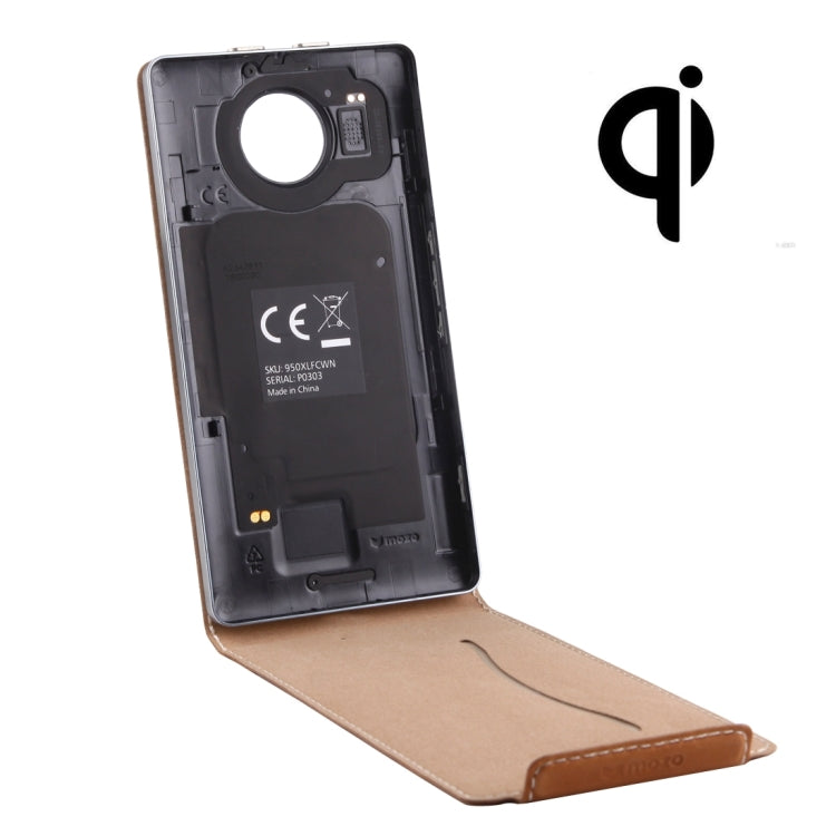 Vertical Flip Genuine Leather Case + QI Wireless Standard Charging Back Cover For Microsoft Lumia 950 XL(Brown) - Back Cover by PMC TechLife | Online Shopping South Africa | PMC TechLife | Buy Now Pay Later Mobicred