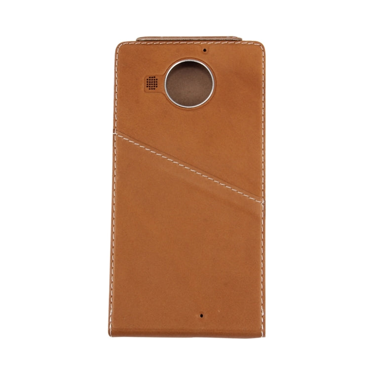 Vertical Flip Genuine Leather Case + QI Wireless Standard Charging Back Cover For Microsoft Lumia 950 XL(Brown) - Back Cover by PMC TechLife | Online Shopping South Africa | PMC TechLife | Buy Now Pay Later Mobicred