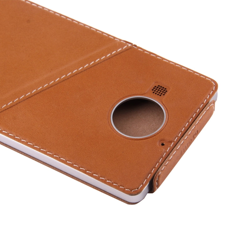 Vertical Flip Genuine Leather Case + QI Wireless Standard Charging Back Cover For Microsoft Lumia 950 XL(Brown) - Back Cover by PMC TechLife | Online Shopping South Africa | PMC TechLife | Buy Now Pay Later Mobicred