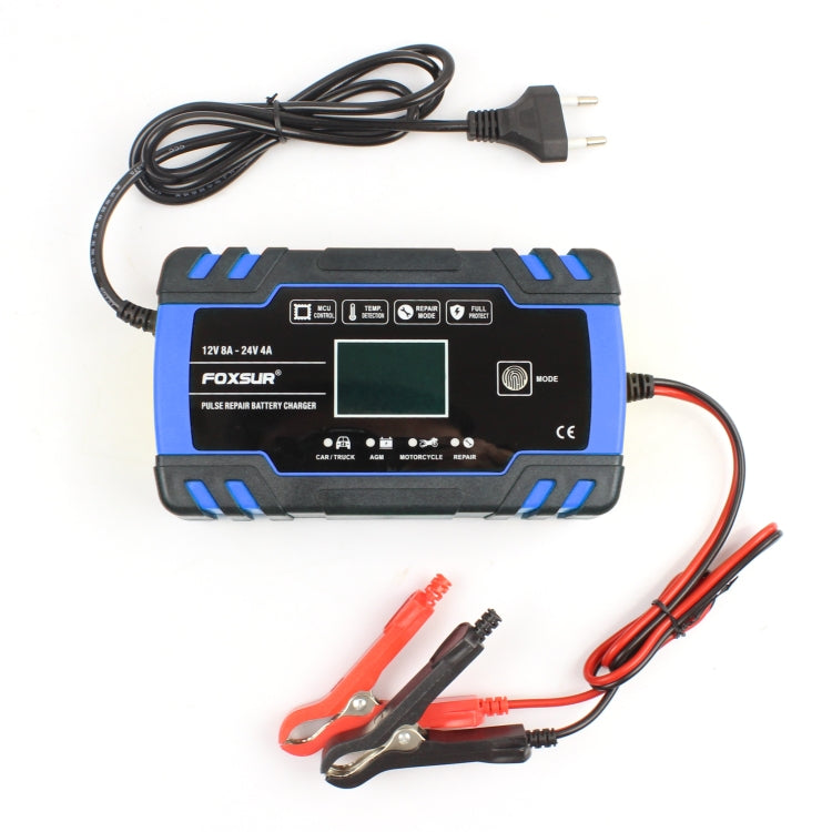 FOXSUR 12V-24V Car Motorcycle Truck Repair Battery Charger AGM Charger, EU Plug (Blue) - free shipping - PMC TechLife - Order now!