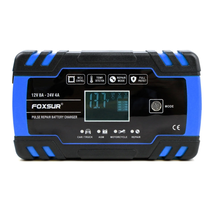 FOXSUR 12V-24V Car Motorcycle Truck Repair Battery Charger AGM Charger, EU Plug (Blue) - free shipping - PMC TechLife - Order now!
