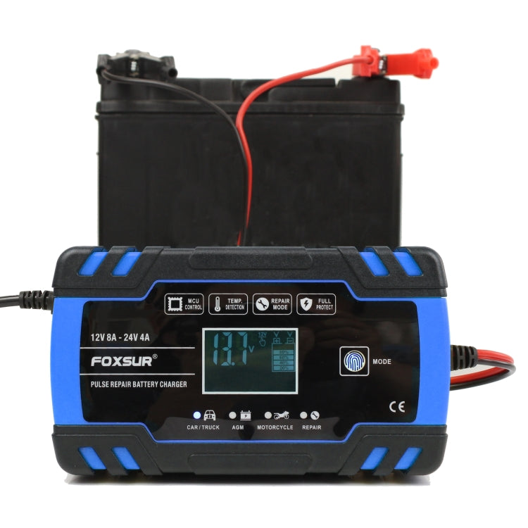 FOXSUR 12V-24V Car Motorcycle Truck Repair Battery Charger AGM Charger, EU Plug (Blue) - free shipping - PMC TechLife - Order now!