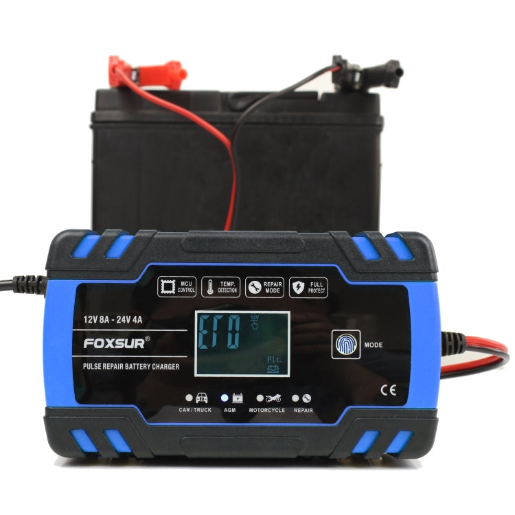 FOXSUR 12V-24V Car Motorcycle Truck Repair Battery Charger AGM Charger, EU Plug (Blue) - free shipping - PMC TechLife - Order now!