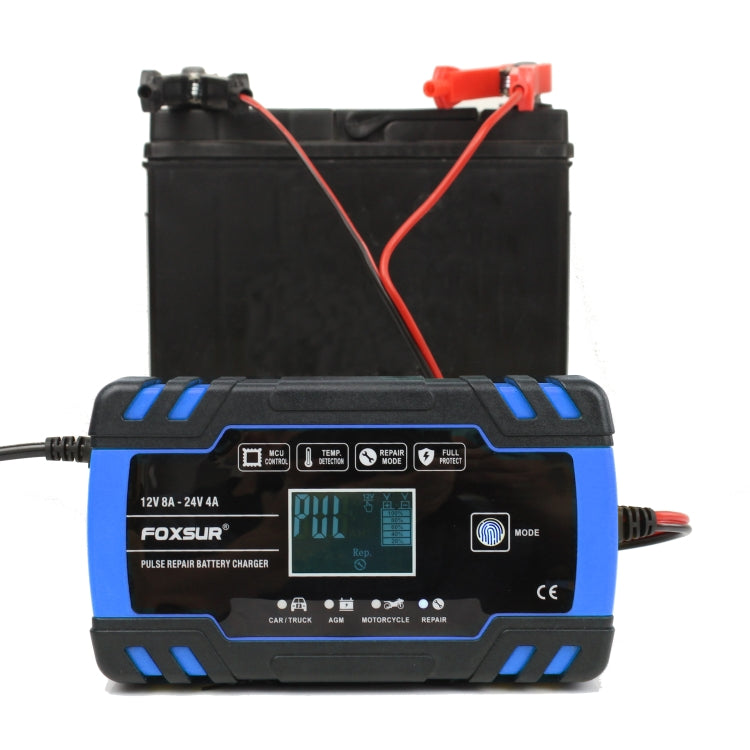 FOXSUR 12V-24V Car Motorcycle Truck Repair Battery Charger AGM Charger, EU Plug (Blue) - free shipping - PMC TechLife - Order now!