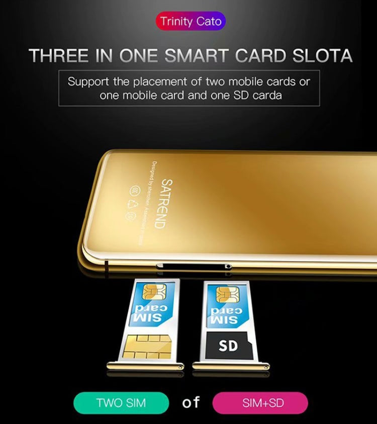 SATREND S10 Card Mobile Phone, 2.4 inch Touch Screen, MTK6261D, Support Bluetooth, FM, GSM, Dual SIM(Gold) - free shipping - PMC TechLife - Order now!