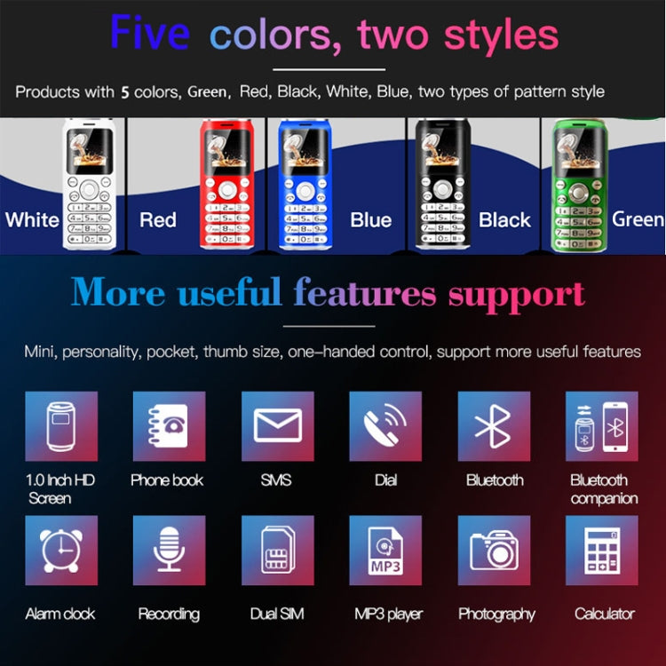 Satrend K8 Mini Mobile Phone, 1.0 inch, Hands Free Bluetooth Dialer Headphone, MP3 Music, Dual SIM, Network: 2G(White) - free shipping - PMC TechLife - Order now!