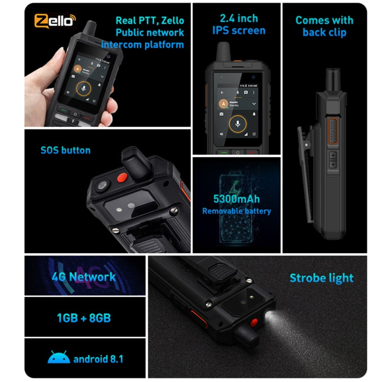 UNIWA F80 Walkie Talkie Rugged Phone, 1GB+8GB, Waterproof Dustproof Shockproof, 5300mAh Battery, 2.4 inch Android 8.1 Qualcomm MSM8909 Quad Core up to 1.1GHz, Network: 4G, Dual SIM, PPT, SOS (Black) - UNIWA by UNIWA | Online Shopping South Africa | PMC TechLife