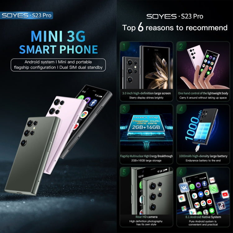 SOYES S23 Pro, 2GB+16GB, 3.0 inch Android 8.1 MTK6580 Quad Core up to 1.3GHz, Bluetooth, WiFi, GPS, Network: 3G, Dual SIM (Green) - free shipping - PMC TechLife - Order now!