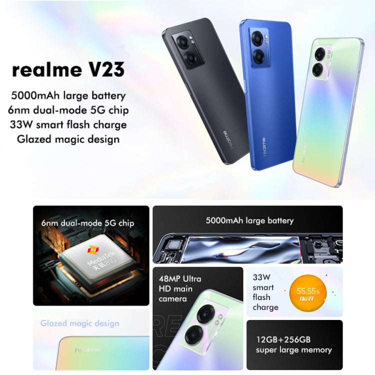 Realme V23 5G, 48MP Camera, 12GB+256GB, Dual Back Cameras, Side Fingerprint Identification, 5000mAh Battery, 6.58 inch Realme UI 3.0 / Android 12 MediaTek Dimensity 810 Octa Core up to 2.4GHz, Network: 5G, Support Google Play(Midnight Black) - free shipping - PMC TechLife - Order now!