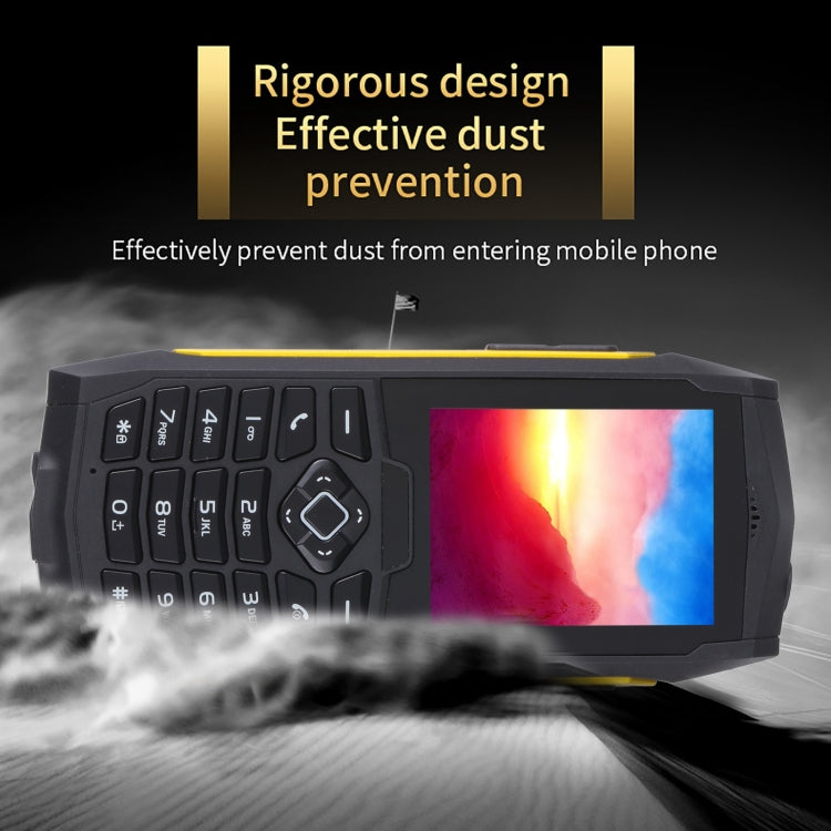 Rugtel R1D Rugged Phone, IP68 Waterproof Dustproof Shockproof, 2.4 inch, MTK6261D, 2000mAh Battery, Loud Box Speaker, FM, Network: 2G, Dual SIM(Yellow) - free shipping - PMC TechLife - Order now!