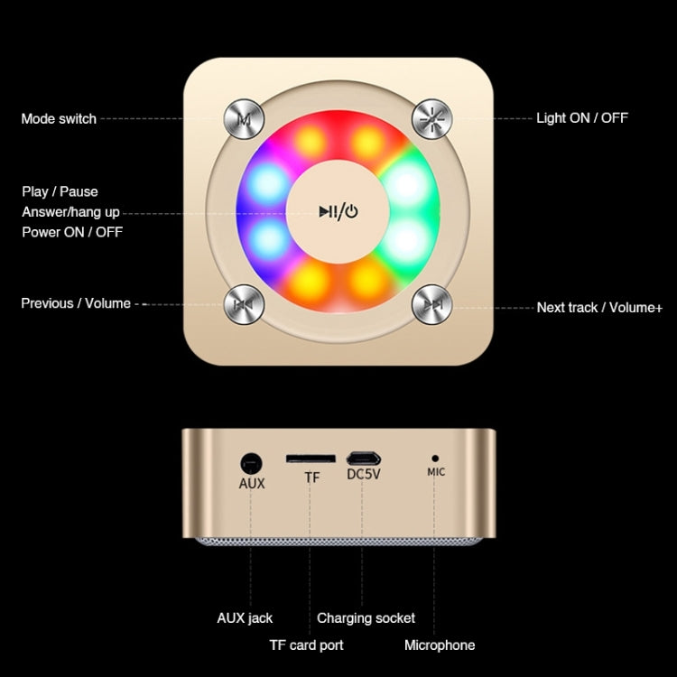 A9 Portable Bluetooth Stereo Speaker with Built-in MIC & Light, Support Hands-free Calls & TF Card & AUX IN, Bluetooth Distance: 10m(Black) - Desktop Speaker by PMC TechLife | Online Shopping South Africa | PMC TechLife