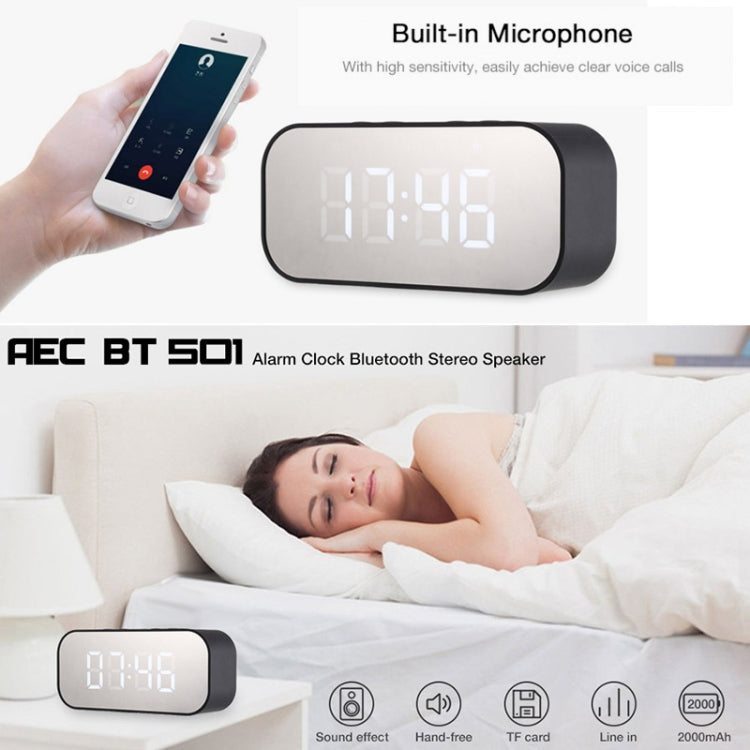 AEC BT501 Bluetooth 5.0 Mini Speaker with LED & Alarm Clock & Clock & Mirror, Support 32G TF Card(Red) - free shipping - PMC TechLife - Order now!