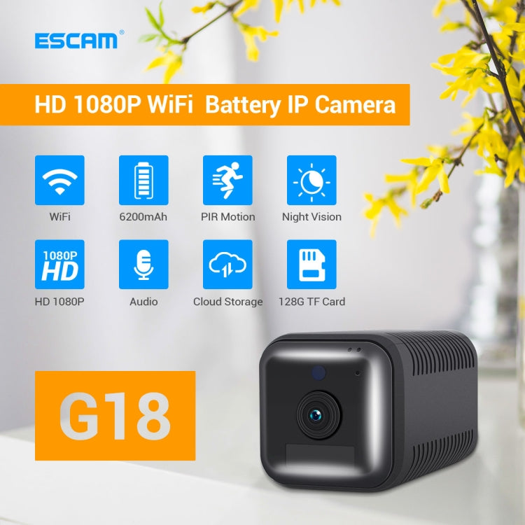 ESCAM G18 1080P Full HD Rechargeable Battery WiFi IP Camera, Support Night Vision / PIR Motion Detection / TF Card / Two Way Audio (Black) - free shipping - PMC TechLife - Order now!