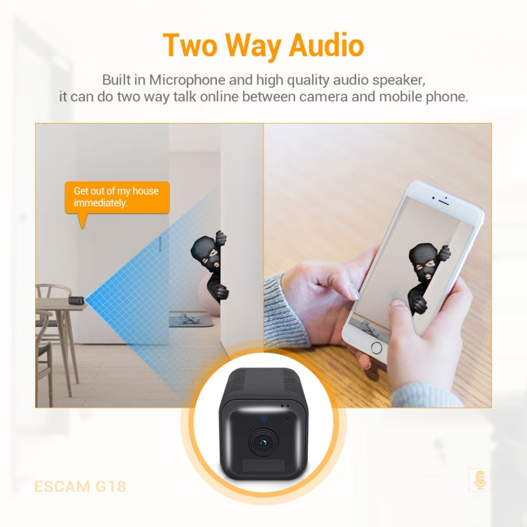 ESCAM G18 1080P Full HD Rechargeable Battery WiFi IP Camera, Support Night Vision / PIR Motion Detection / TF Card / Two Way Audio (Black) - free shipping - PMC TechLife - Order now!