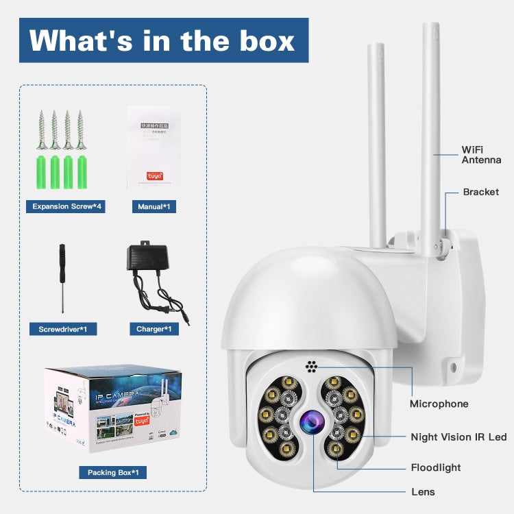 Tuya QX56 3.0 Million Pixels IP66 Waterproof 2.4G Wireless IP Camera, Support Amazon Alexa & Google Home & Motion Detection & Two-way Audio & Full Color Night Vision & TF Card, EU Plug - Dome Camera by PMC TechLife | Online Shopping South Africa | PMC TechLife
