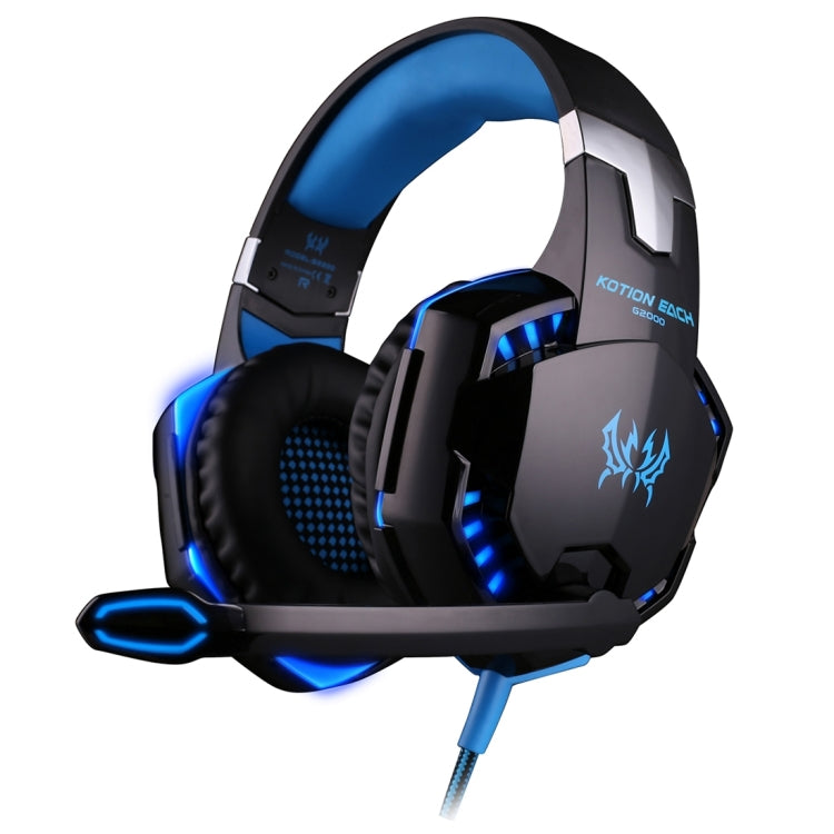 KOTION EACH G2000 Over-ear Game Gaming Headphone Headset Earphone Headband with Mic Stereo Bass LED Light for PC Gamer,Cable Length: About 2.2m(Blue + Black) - Multimedia Headset by KOTION EACH | Online Shopping South Africa | PMC TechLife | Buy Now Pay Later Mobicred