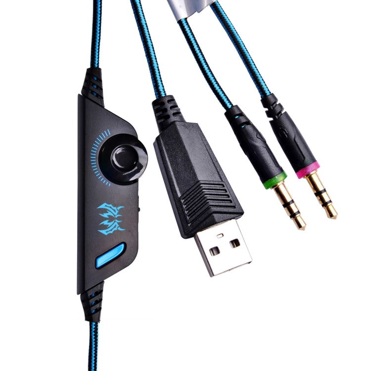 KOTION EACH G2000 Over-ear Game Gaming Headphone Headset Earphone Headband with Mic Stereo Bass LED Light for PC Gamer,Cable Length: About 2.2m(Blue + Black) - Multimedia Headset by KOTION EACH | Online Shopping South Africa | PMC TechLife | Buy Now Pay Later Mobicred